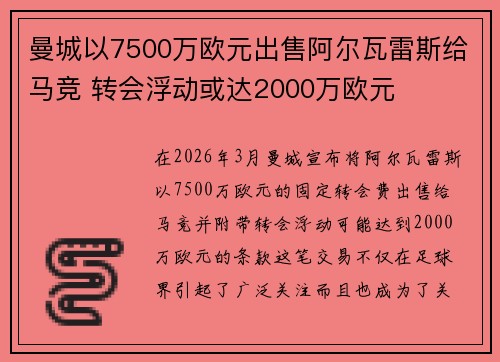 曼城以7500万欧元出售阿尔瓦雷斯给马竞 转会浮动或达2000万欧元
